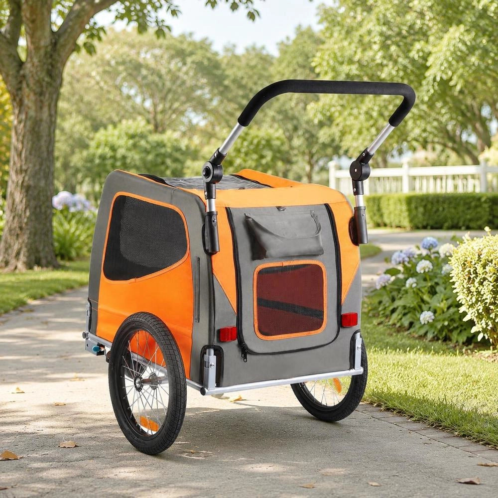 Dog Bike Trailer, Carries Up To 30 Kg, 2-in-1 Bike Carrier For Pet Strollers, Easily Foldable Frame With Quick-release Wheels, Universal Bike Hitch, Reflectors