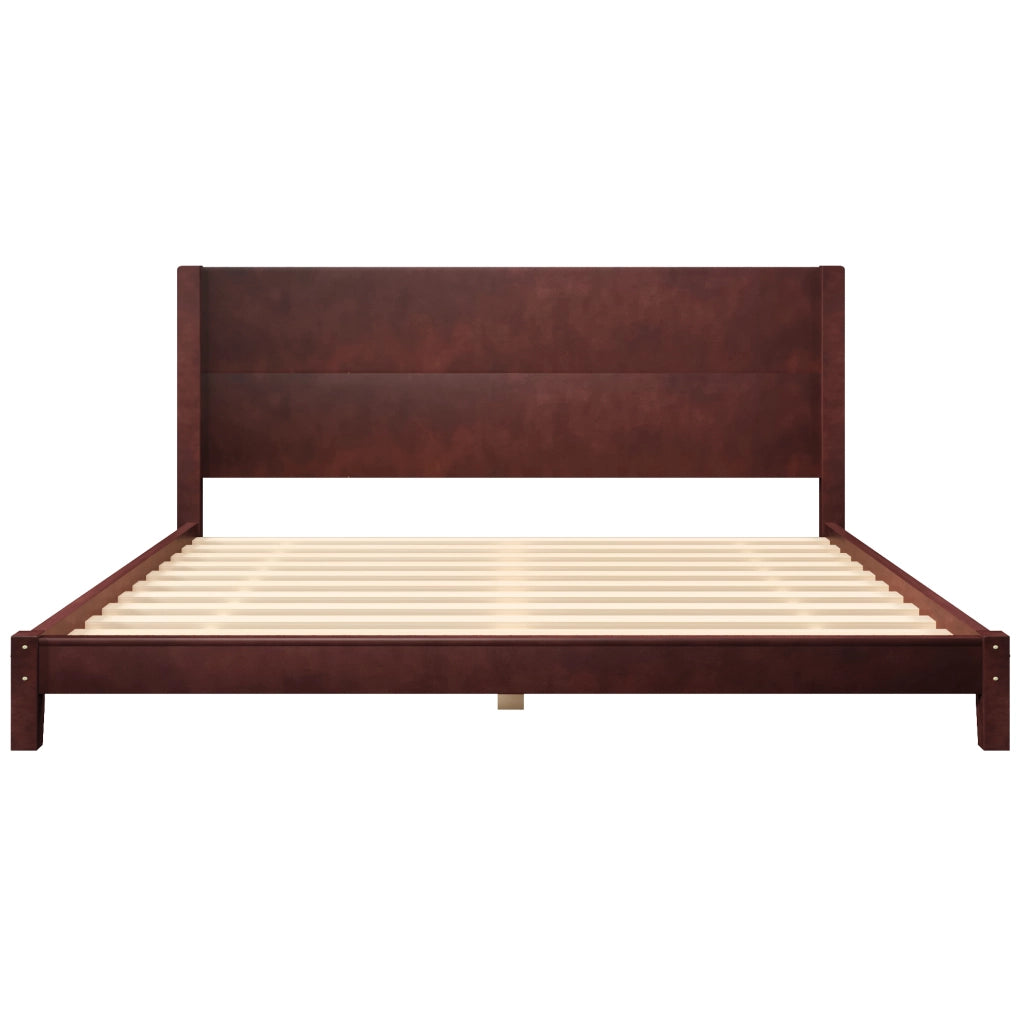 Letto a piattaforma 180x200 - Zephmum- con testiera e rete a doghe, marrone