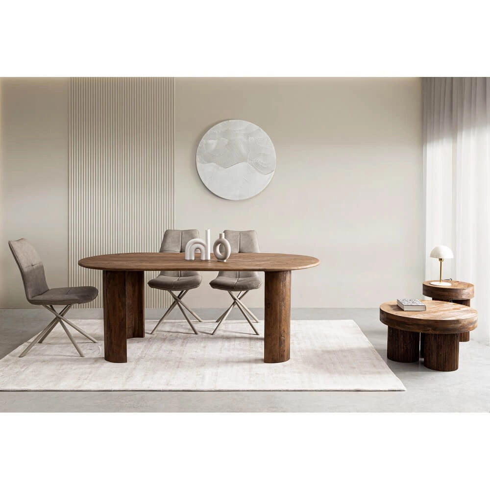 Tavolino rotondo in legno di mango naturale con base scanalata - JASPER