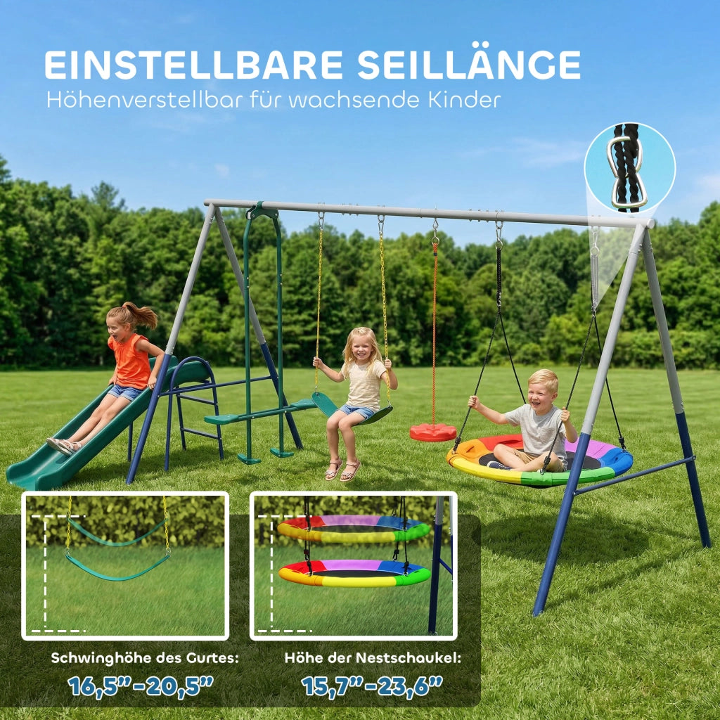 Altalena da giardino 5 in 1 con scivolo regolabile ¨C Xylo ¨C 382x196x203 cm multicolore
