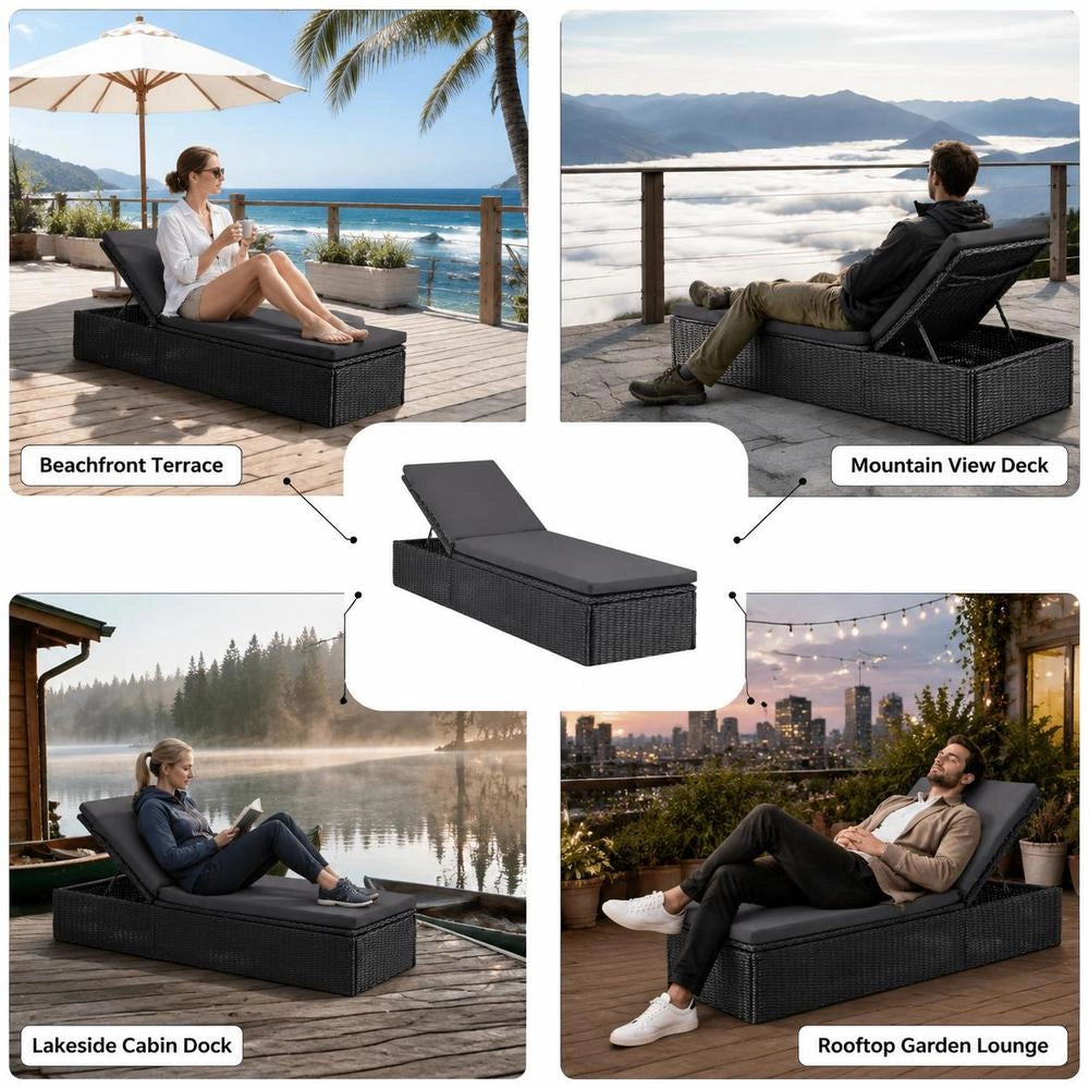 Sun Lounger Poly Rattan Black And Dark Grey