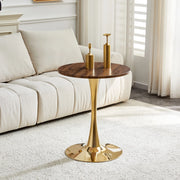 Tavolo rotondo Mid-Century in MDF e metallo; altezza 72 cm; Gold/Walnut