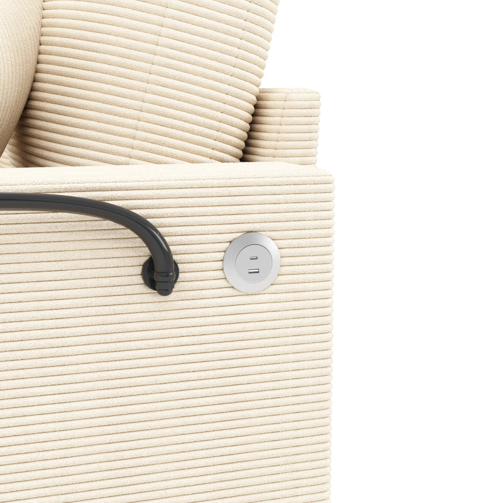 Divano letto 2 posti in velluto a coste beige con porta telefono; USB e portabicchieri