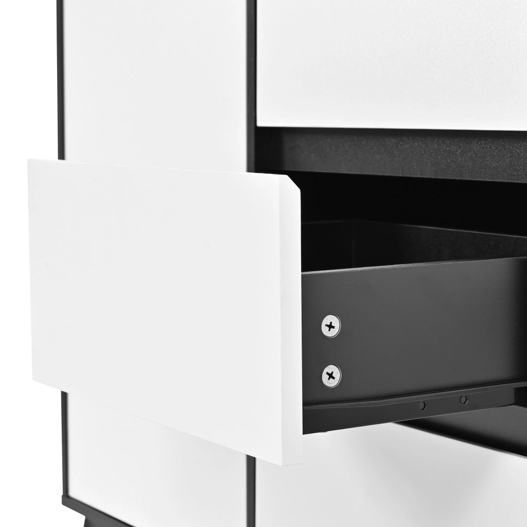 Credenza alta con vetrina LED regolabile tramite app; 6 ante; 3 cassetti; MDF nero e bianco 120 × 40 × 160 cm