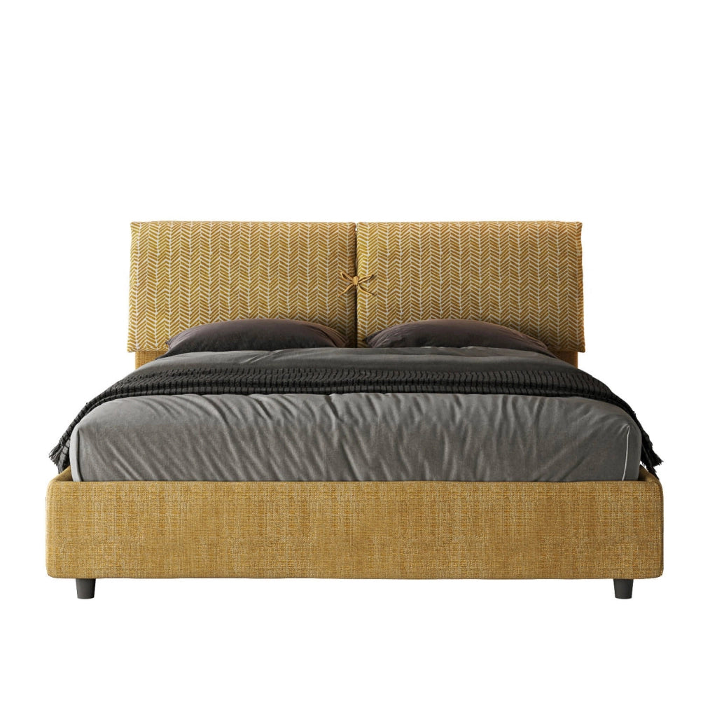 Letto Matrimoniale 160x190 cm con Rete e Contenitore con Testata e Alzata Comoda Imbottito in Tessuto Aragona Mados
