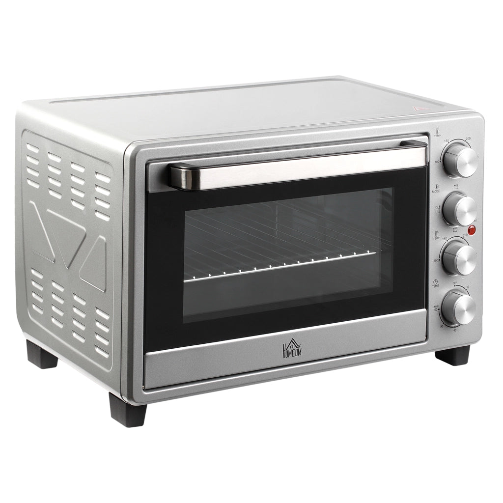 Mini forno 32L, 1600W, forno elettrico con vassoio raccogli scorie, acciaio inox e vetro, argento, 52,2x38,1x33,5cm