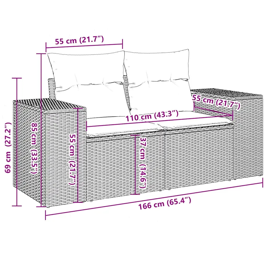 Set Divani da Giardino 10 pz con Cuscini Marrone in Polyrattan 3223093