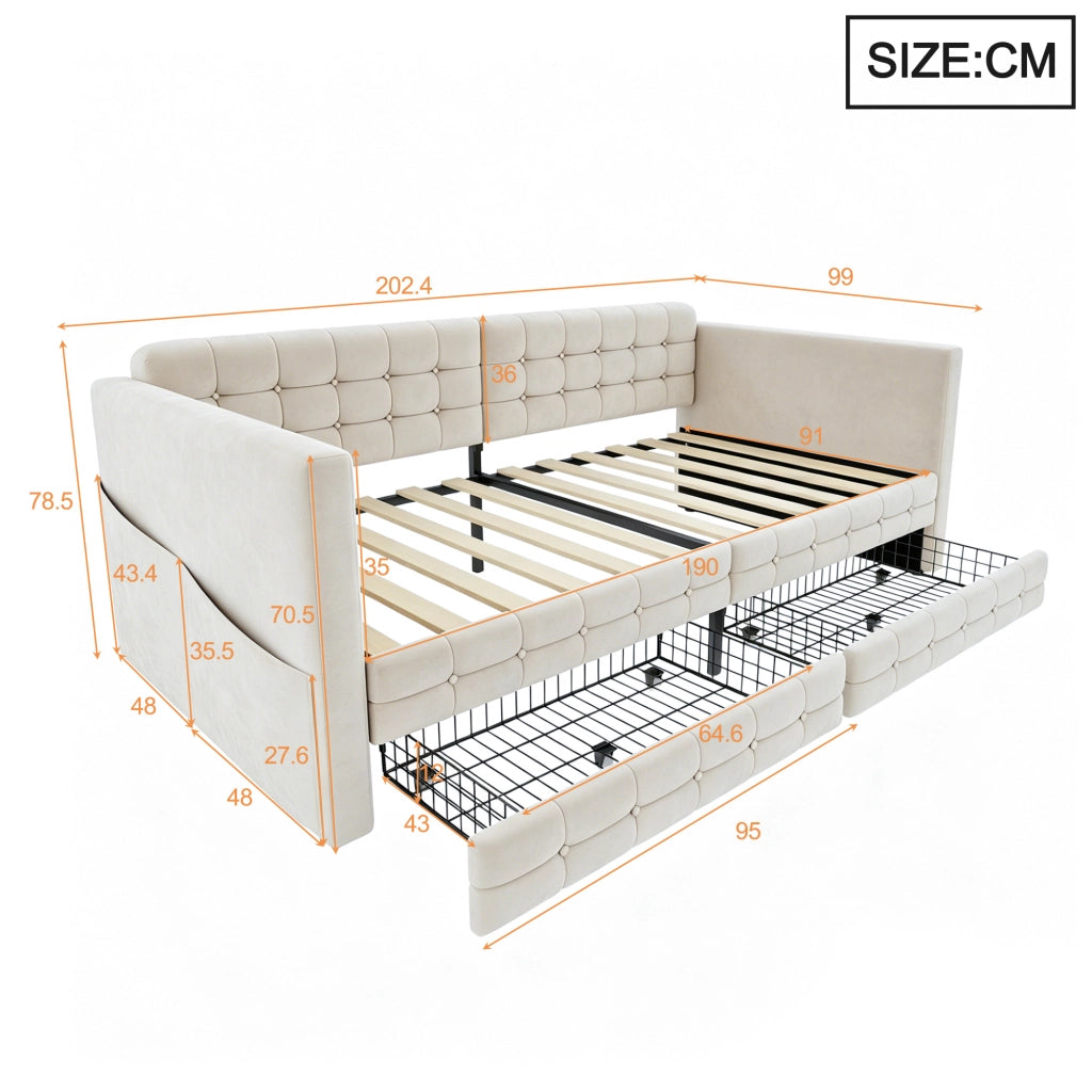 letto imbottito velluto beige 90 x 190 cm