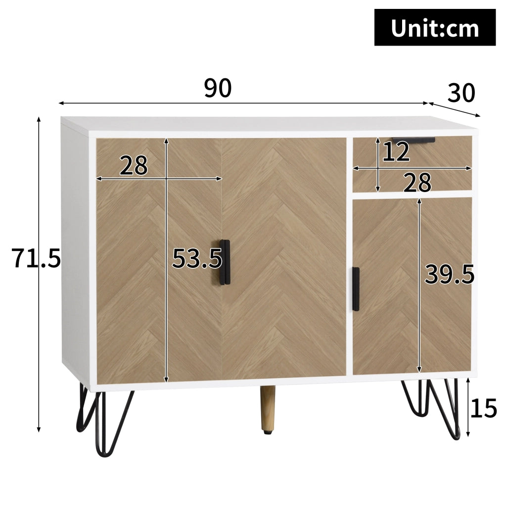 Credenza contenitore bianca effetto legno con cassetto 90x30x71,5 cm
