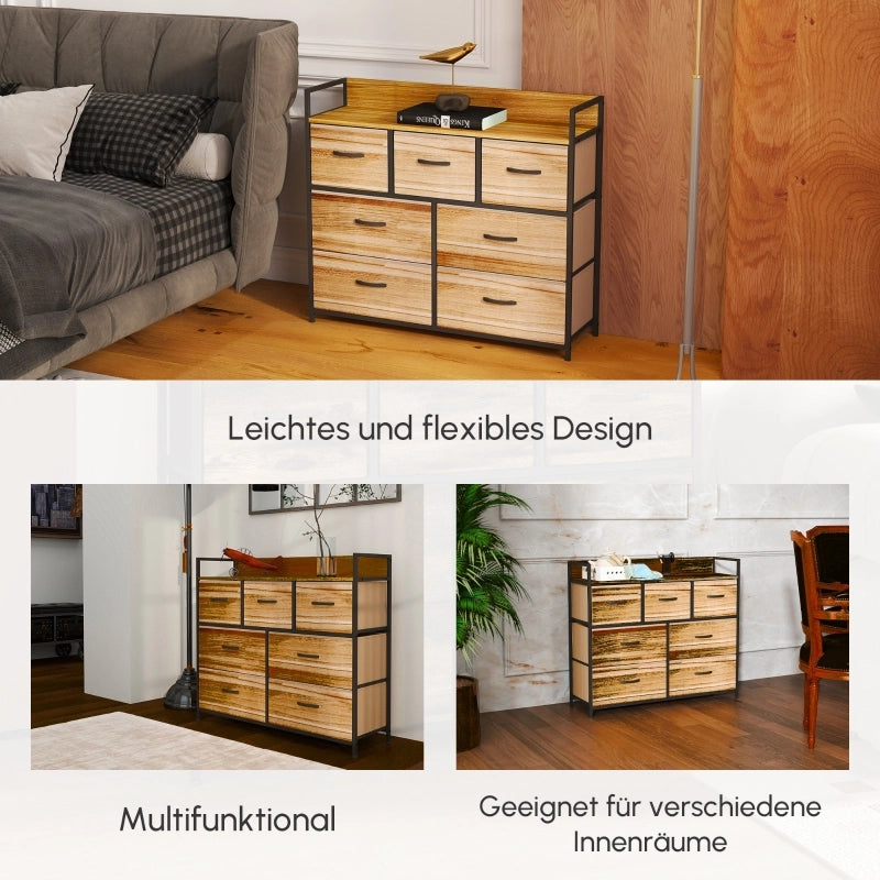 Cassettiera con 7 cassetti in tessuto, antiribaltamento, armadietti contenitore, credenza in MDF, marrone