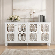 Credenza bianca con superficie a specchio; 4 ante e ripiano interno mobile; 160 x 40 x 84 cm