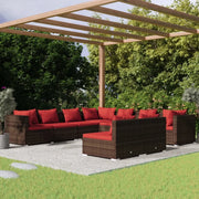 Set Divani da Giardino 9 pz con Cuscini in Polyrattan Marrone