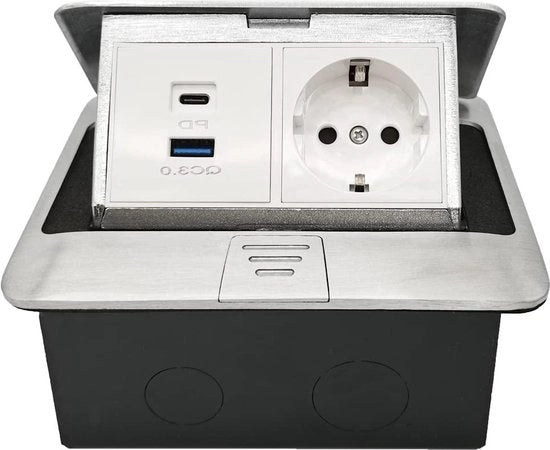 Stopper per pavimento con 2 prese e USB - Interruttore per pavimento da installare - Argento