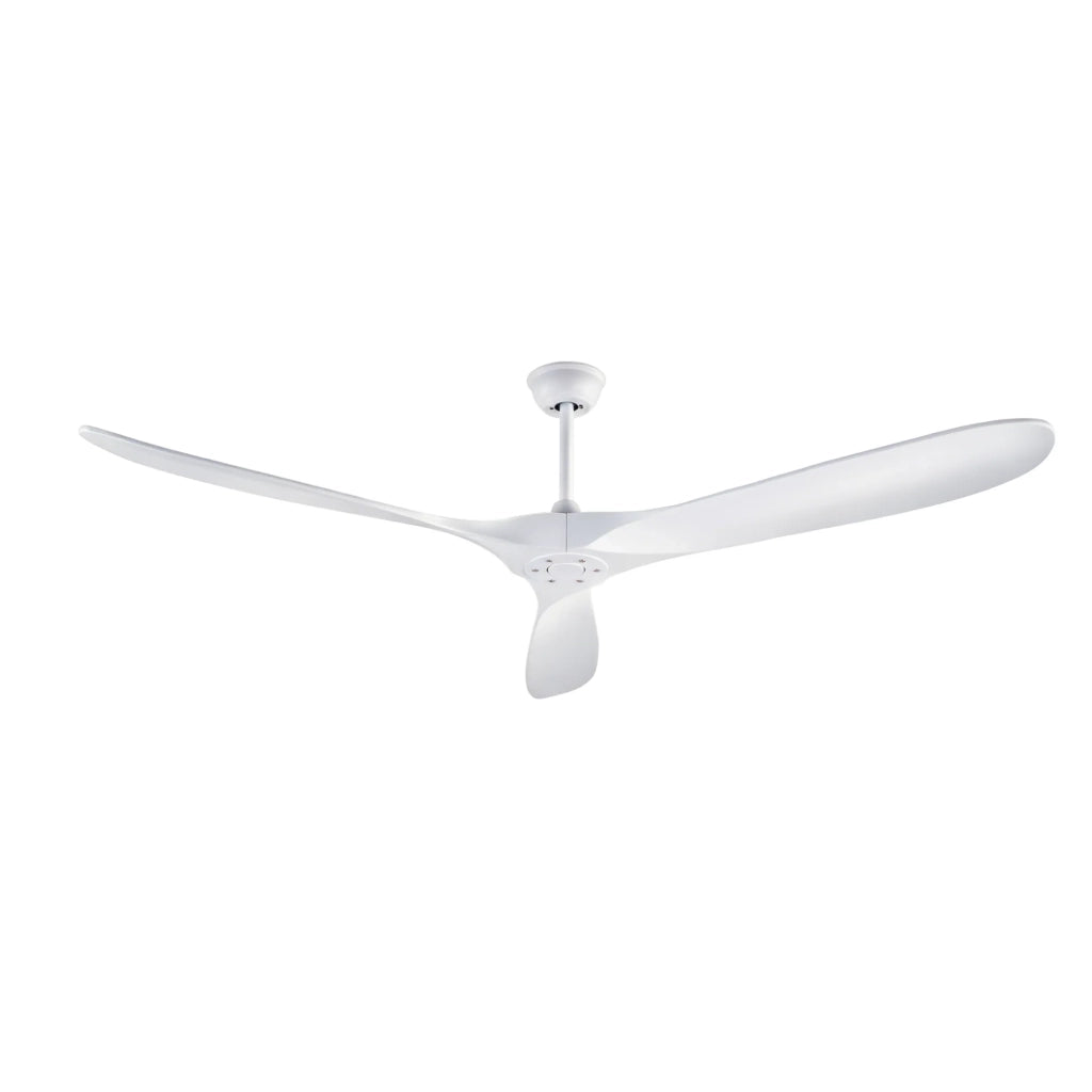 Ventilatore da soffitto 70 pollici bianco, design moderno, 3 pale in legno massello, senza luce, con telecomando, 6 velocità reversibili e memoria