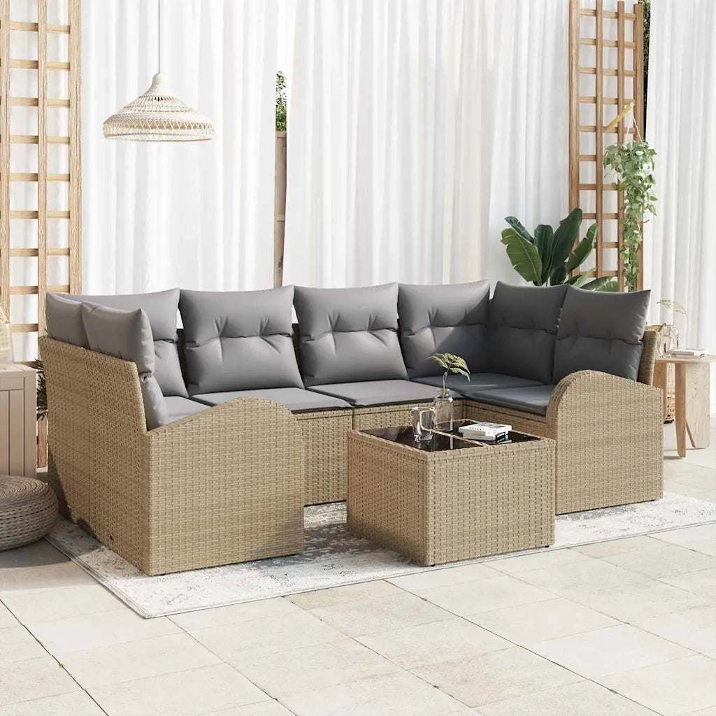 Set Divano da Giardino con cuscino 7 pcs Beige e grigio