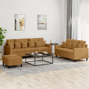 Set di Divani 3 pz con Cuscini Marrone in Velluto