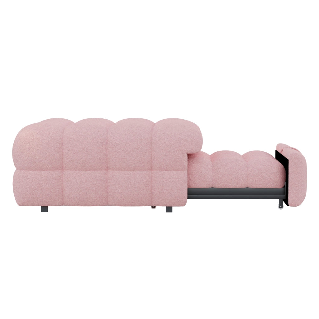 Letto imbottito con poggiapiedi 2 in 1, divano letto estraibile, letto singolo Puffy, bouclé - Rosa