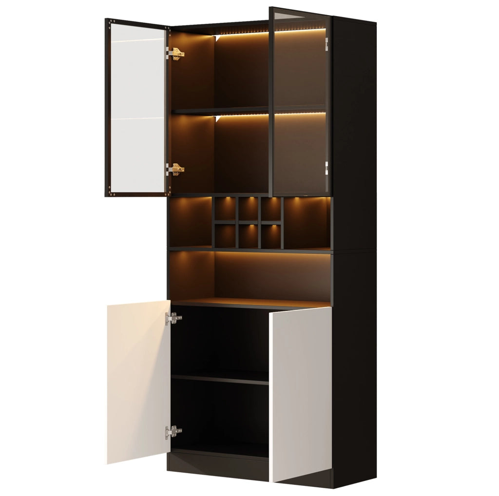 Vetrina alta con LED e anta in vetro temperato 80x30x180 cm; truciolare nero