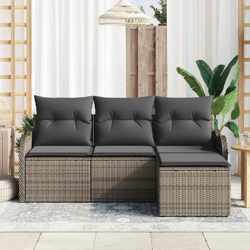 Set Divano da Giardino 4 pcs Grigio polyrattan