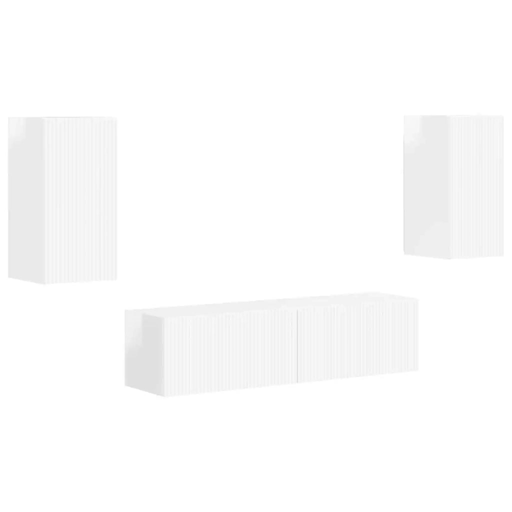 Set mobile TV 4 pz | Armadietto TV | Mobile Porta TV Bianco Lucido Legno multistrato