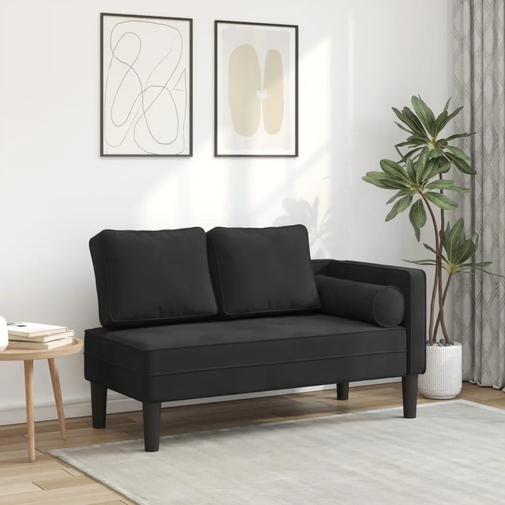 Chaise Lounge con Cuscini Nero in Velluto 4007576