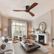 Ventilatore a soffitto basso profilo 132 cm con pale in legno massello, motore DC reversibile silenzioso e telecomando, senza luce
