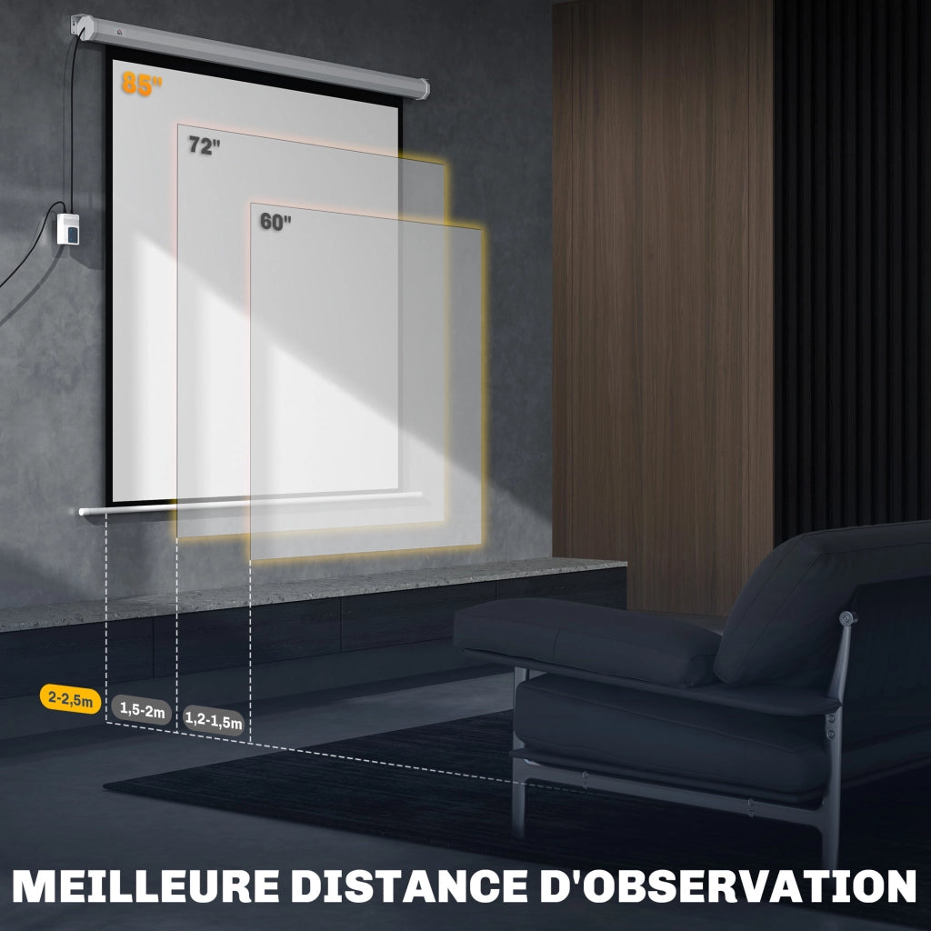 Schermo di Proiezione Motorizzato 85 Pollici 4K HD Elettrico da Parete e Soffitto con Telecomando per Home Cinema e Ufficio