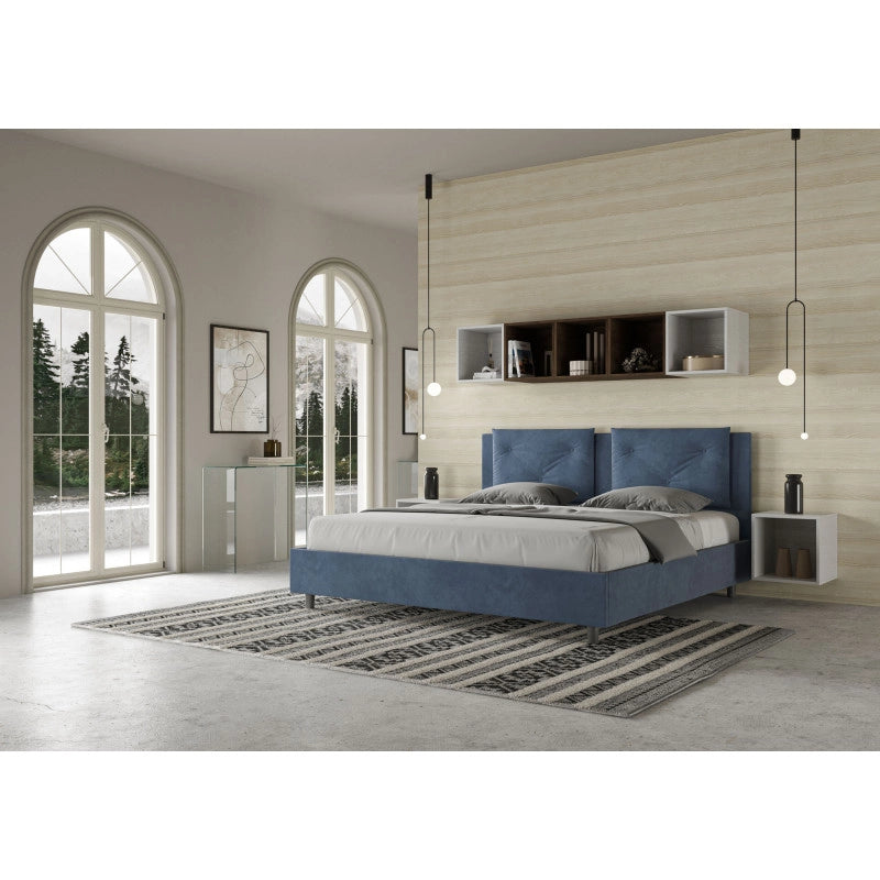 Letto imbottito Matrimoniale 170x210 cm Appia - Contenitore,Microfibra,Blu