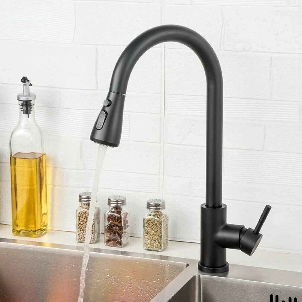 Trade Shop - Rubinetto Miscelatore Monocomando Cucina Con Doccetta Estraibile Nero 79571 -