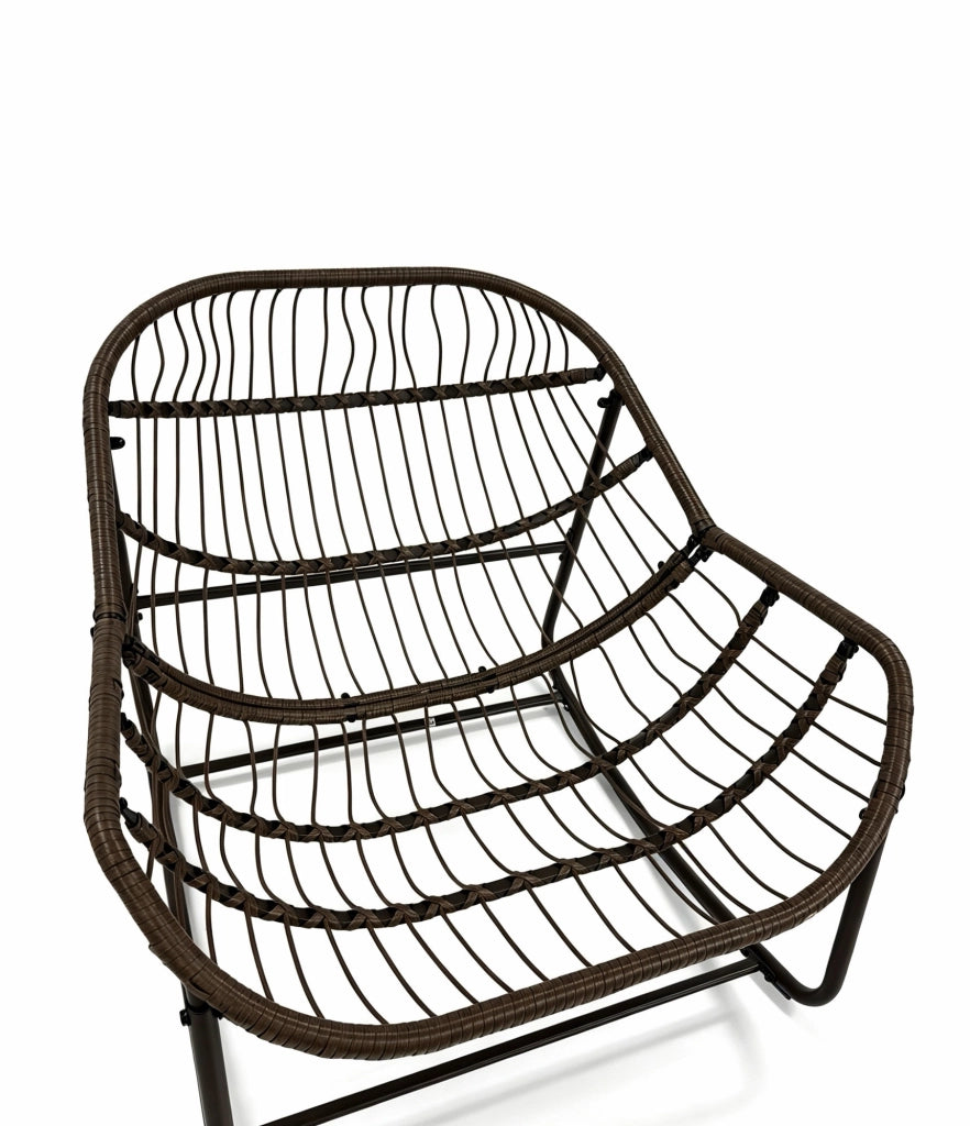 Poltrona a dondolo da esterno in rattan sintetico con cuscino imbottito, dimensioni 78x106x90 cm, colore bianco