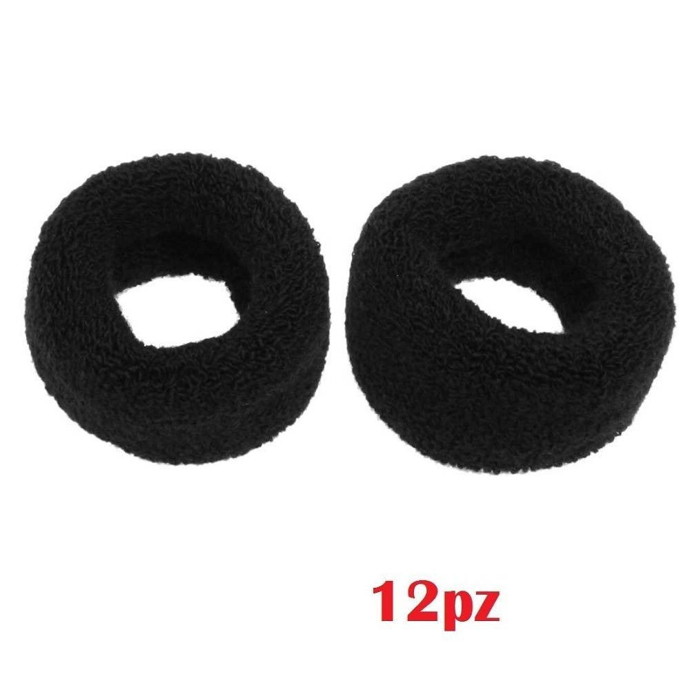 Trade Shop - Set 12 Pezzi Elastici Elastico Codini Per Capelli Spugna Polsoni Neri Larghi -