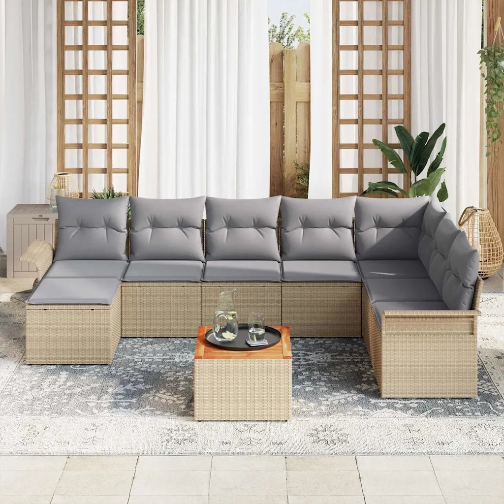 Set Divano da Giardino 9 pcs Beige e Grigio Chiaro polyrattan