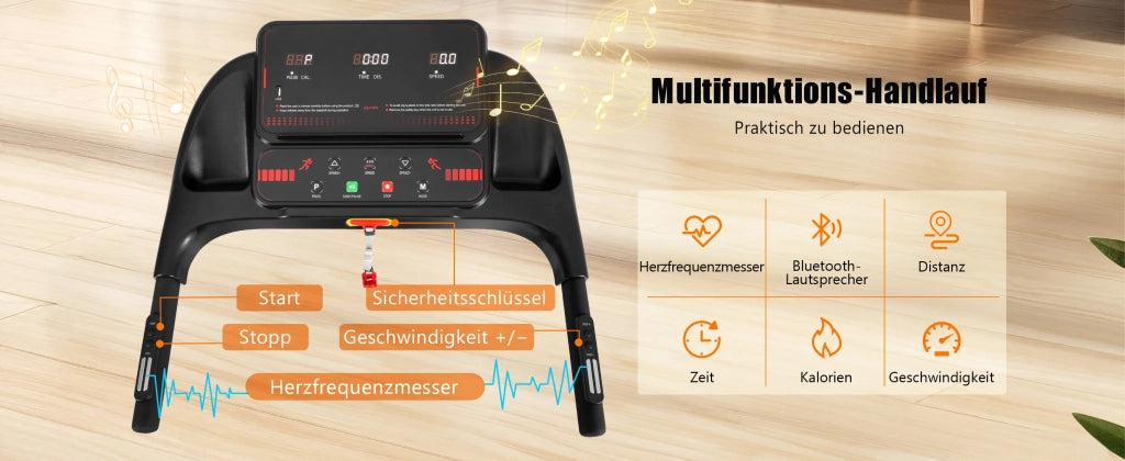 Tapis Roulant Pieghevole per Casa, 3,0 HP, Velocità fino a 14 km/h, Inclinazione 8%, Ampia Superficie di Corsa, Silenzioso, Display LED e Bluetooth, Portata Max 120 kg