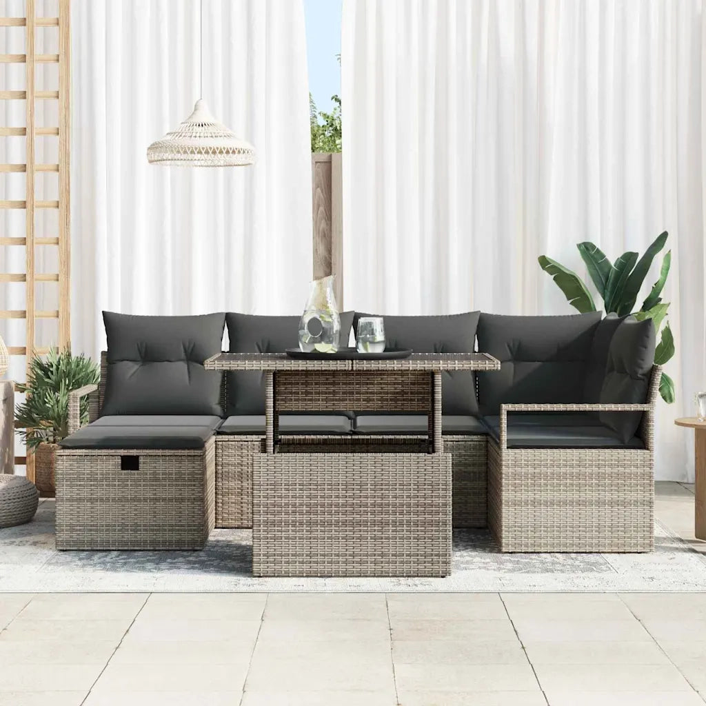 Set Divano da Giardino con cuscino 7 pcs Grigio Poly Rattan