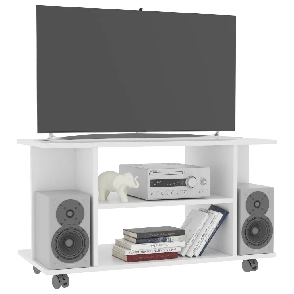 Mobile TV con Ruote-Credenza TV-Console TV Bianco 80x40x45 cm in Legno Multistrato