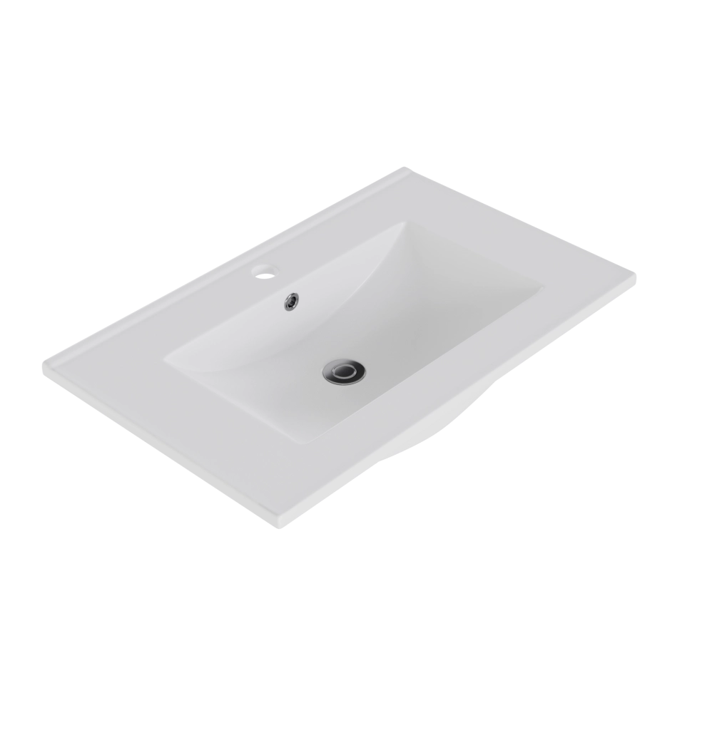 Mobile bagno 76x46x88 cm con lavabo in ceramica, struttura in MDF resistente all'umidità, ante a chiusura soft e dettagli in rattan naturali
