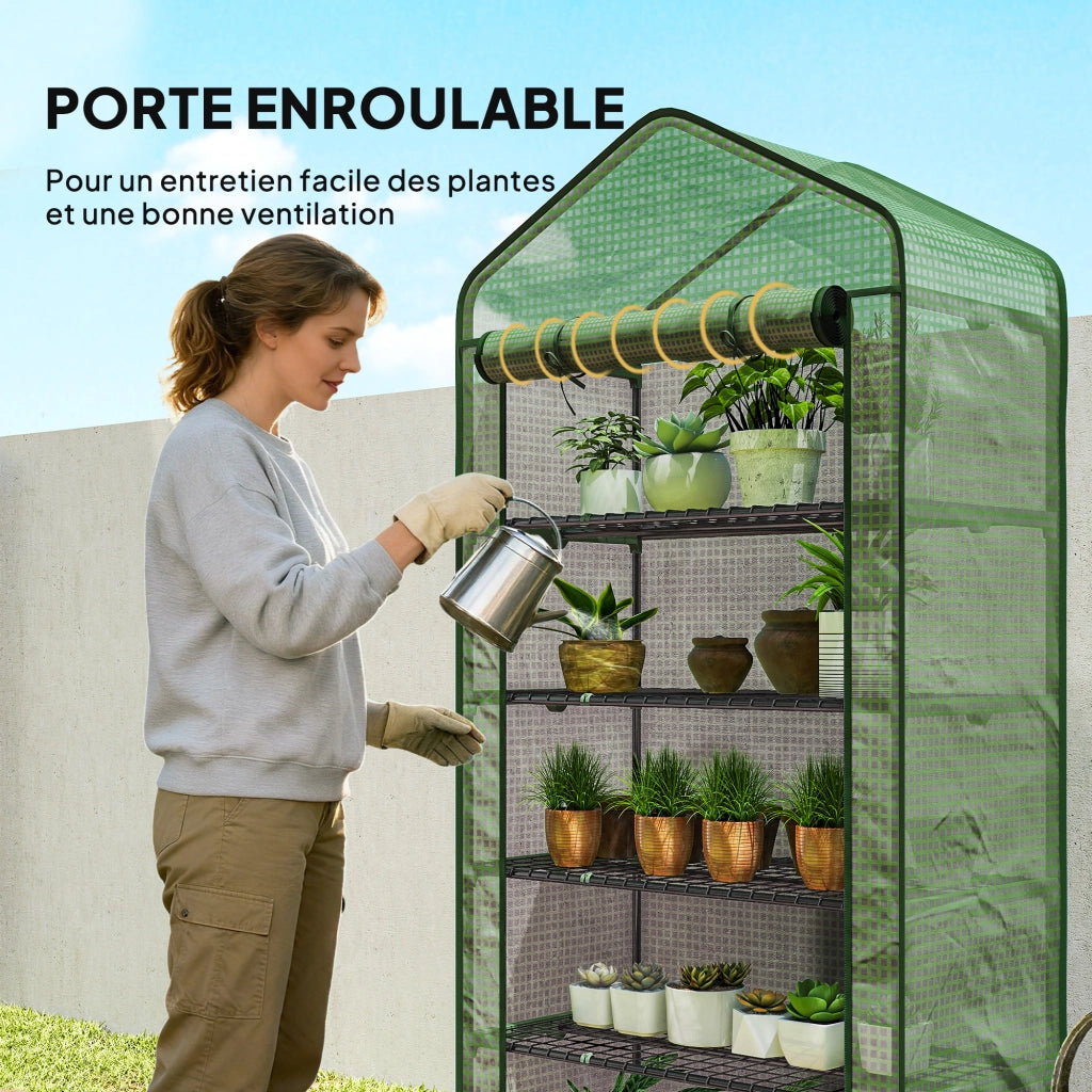Serra da Giardino a 5 Livelli con Porta Arrotolabile Telo in PE Struttura in Acciaio Resistente 90x49x193 cm