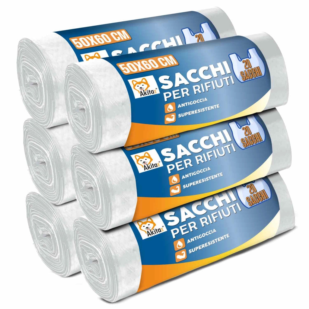 Akitaink 120 Sacchi Spazzatura 50x60 Trasparenti con Legacci