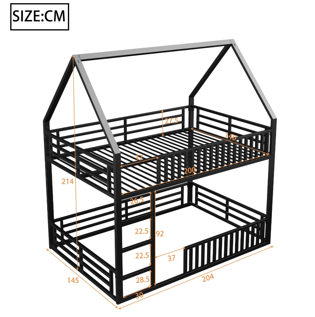 Letto a soppalco 140x200 cm a casetta con LED, nero