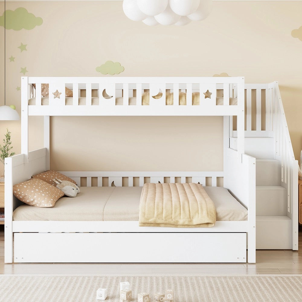 Letto a castello con giroletto e rete a doghe ¨C Minimal ¨C bianco pino massello 90x200cm / 140x200cm