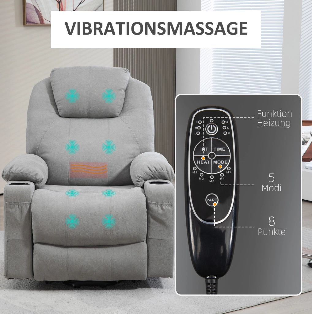Poltrona Relax Elettrica con Funzione Alzapersone, Massaggio e Riscaldamento, Grigio Chiaro