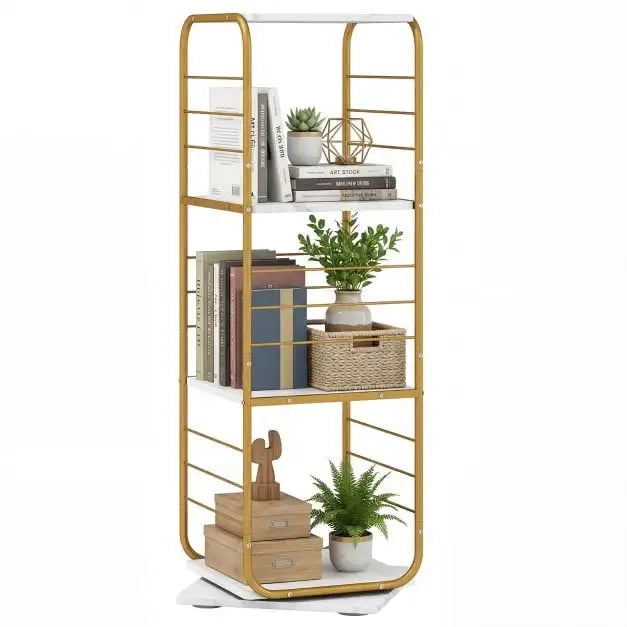 Libreria girevole a 360 gradi a torre 4 ripiani in metallo oro 40 x 40 cm mobile salvaspazio per casa e ufficio design moderno