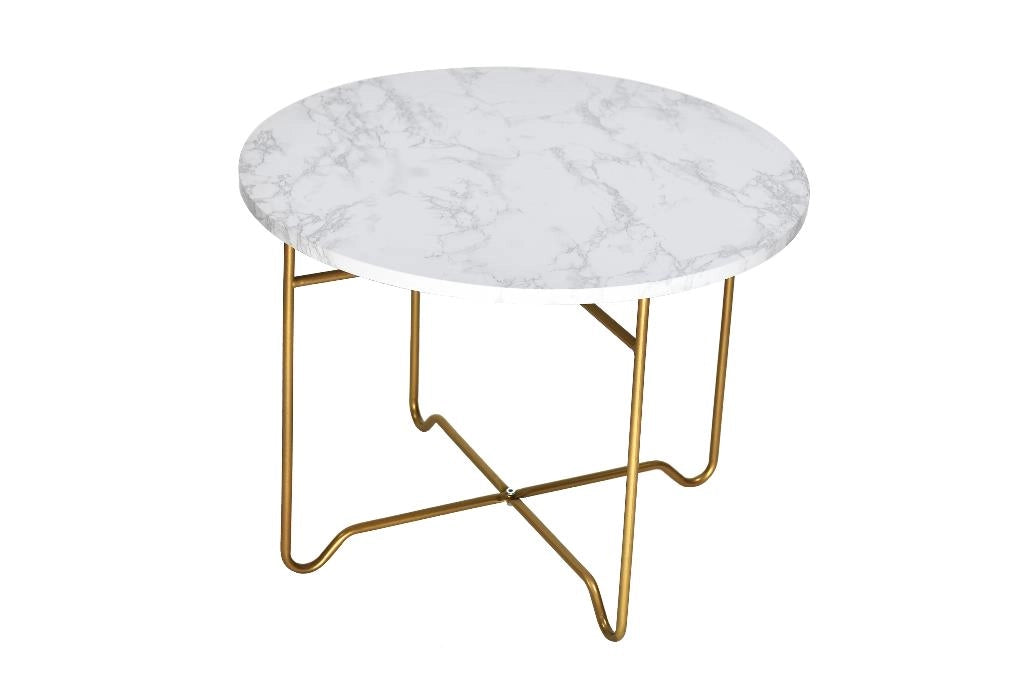 Tavolino Decorativo Casa in Ferro Oro e Piano in MDF Effetto Marmo bianco 55 x 40 cm
