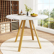 Tavolo da pranzo rotondo in MDF con gambe in metallo bianco effetto marmo e oro per sala da pranzo 80 × 80 × 75 cm