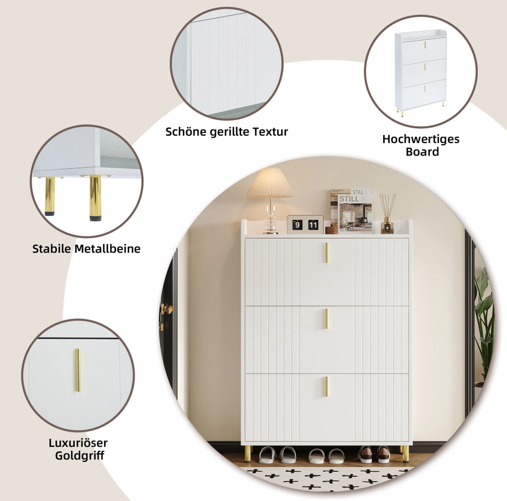 Scarpiera a 3 ante in MDF bianco opaco; 80 ¡Á 23 ¡Á 123.5 cm