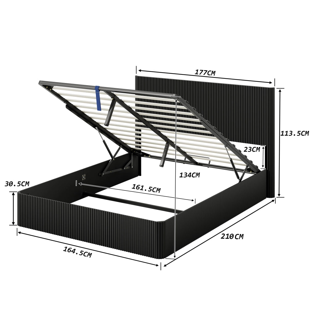Letto contenitore 160 × 200 cm con sollevamento idraulico rete a doghe in legno struttura in metallo nero