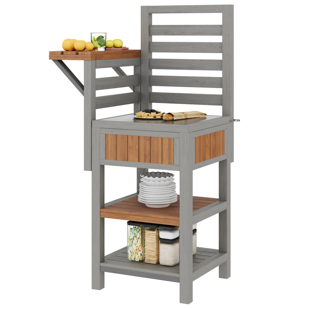Armadio da giardino in legno massiccio con ripiani doppi e piano in acciaio inox resistente alle intemperie, mobile da esterno per forno e barbecue