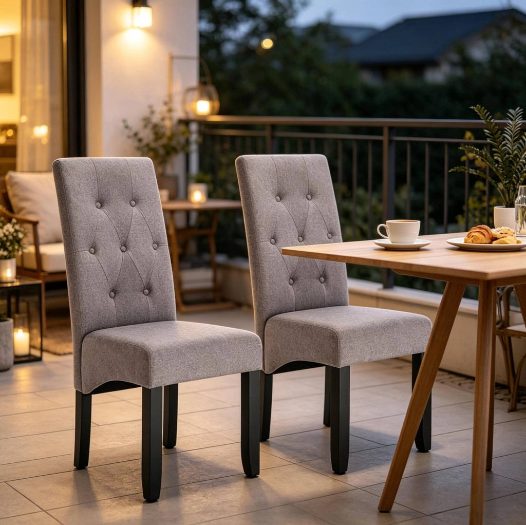Set di 2 Sedie da Pranzo in Legno Massiccio con Rivestimento in Lino, Schienale Alto, Sedie per Soggiorno e Cucina, Colore Nero