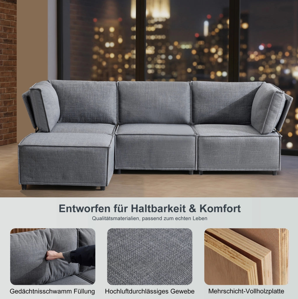DIVANO Angolare Modulare 238x154 cm Grigio Chiaro