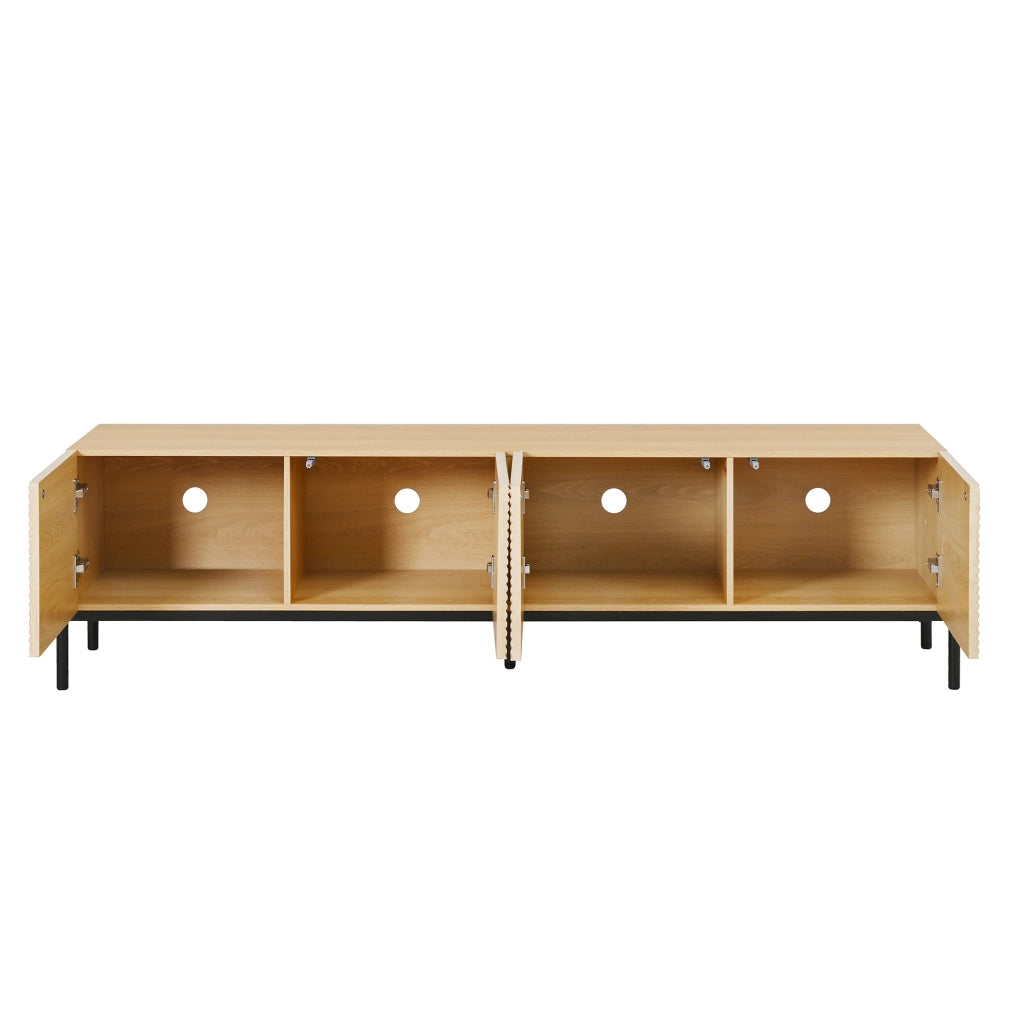 Mobile TV 163,5 cm con 4 ante push-to-open in MDF naturale e gambe in ferro nero